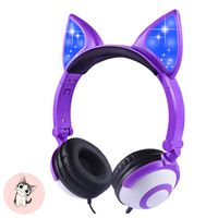 Kids Headphones, Snowwicase - Wired Headphones for Kids,with LED Glowing Cat Ears Headphones,Foldable Over-Ear Gaming Headsets for Kindle/iPad/Children/Teens/Boys/Girls (Purple)