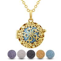 INFUSEU Daisy Flower Lava Stone Essential Oil Diffuser Necklace Aromatherapy Locket Pendant Jewelry with 5 PCS Lava Rock Beads for Women