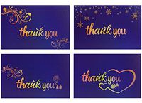 24 Thank You Cards luxury Frosted Gold Cardboard paper and envelopes Flowers pattern - Four exquisite cover design For Business, Wedding, Gift Cards, Graduation, Baby Shower - 4x6 Inch Back blank