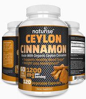 Ceylon Cinnamon Capsules (Made with Organic Cinnamon Powder) 120 Cinammon Capsules, 1200mg High Potency, 60-Day Supply, Non-GMO, Vegan, Support Healthy Blood Sugar Supplements, Weight Loss Management