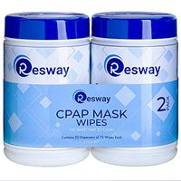 Resway Respiratory Machine Mask Cleaning Wipes - Unscented, Extra Large, Non-Woven - for Mask, Machine, Tubing - Remove Dust, Dirt, Oil 72-8x5.75-Inch Sheets per Travel-Friendly Canister - 2-Pack