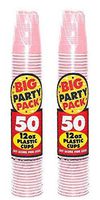 Amscan 671203159859 Big Party Pack 50 Count Plastic Cups, 12-Ounce, New Pink (2 Pack), 1