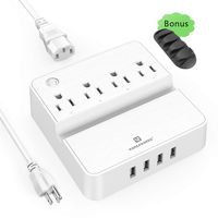 Power Strip Surge Protector with USB Ports - VANZAVANZU 4 USB 4 Outlet 5 Ft Cord Multi protection Quick Charging iPhone Stand for Cruise Ship Desk Nightstand Accessories Office Tables Travel - White