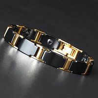 Men's Black Ceramic Gold Titanium Steel Power Germanium Magnetic Therapy Link Bracelet for Arthritis Pain Relief(Imported,3000 Gaiss Each Link)