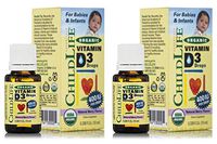 ChildLife Naturals Vitamin D3 Natural Berry Flavored Supplement for Babies (Pack of 2) Great Taste Made Especially for Infants and Children, 10 ml. Each