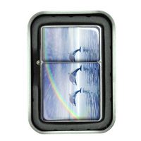Windproof Refillable Oil Lighter with Tin Gift Box Dolphins Design-001