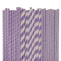 Biodegradable Paper Straws Mix, Lavender, Polka Dot Striped Chevron (100)