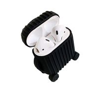 BONTOUJOUR AirPods Case, Creative Suitcase Shape Stripe Surface Silicone Case Cover Protective Skin for Apple AirPods-Black