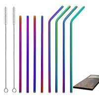 Barfame 8 Stainless Steel Straws Reusable Edged for 20oz 30oz Tumbler, BPA and Lead Free, 2 Cleaning Brush Included(Rainbow)