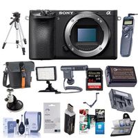 Sony Alpha a6500 Mirrorless Digital Camera Body - Bundle with 64GB SDXC U3 Card, Holster Case, Spare Battery, Tripod, Remote Shutter Trigger, Video Light, Shotgun Mic, Software Package and More