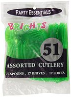 Party Essentials Hard Plastic Cutlery Combo Pack, 51 Pieces/17 Place Settings, Neon Green