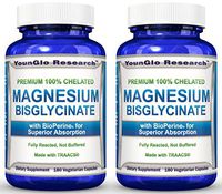 Magnesium Glycinate Plus BioPerine - 180 Vegan Non-GMO Capsules - 100% Pure Chelated TRACCS High Absorption Bisglycinate (2 Pack)