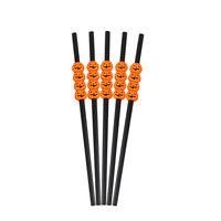 Halloween Straws Plastic Drinking Straws BPA Free Skull Skeleton Pumpkin Beverages Flexible Bendy Straw Replacement Tableware 8.7inch Novelty Halloween Party Favors (C)