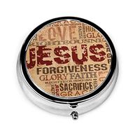 Religious Words Round Pill Box Pocket Mini Travel Pill Vitamin Decorative Box Pill Case