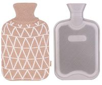 HomeTop Classic Rubber Hot Water Bottle w/Classic Yarn Knit Diamond Check Cover (2 Liter) (Classic Beige)