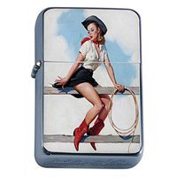 Perfection In Style Silver Flip Top Oil Lighter Vintage Cowgirl Design 007