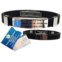 Silicone Designer Medical ID Bracelet (incl. 5 Lines of Custom Engraving). Choose Your Color! (Black)