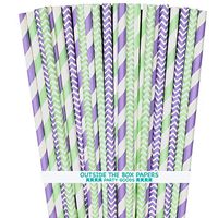 Mint and Lilac Lavender Paper Straws - Stripe Chevron - 100 Pack - Outside the Box Papers Brand
