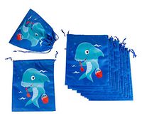 Drawstring Bags - 12-Pack Party Favor Bag for Kids Birthday, Baby Shower - Giveaway Gift Bags, Goodie Bags, Treat Bags Party Supplies for Boys and Girls, Blue Shark, 10 x 12 Inches