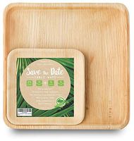 10'' Square Disposable Bamboo, Areca Palm Leaf Plates (25 Pack) + 6" (5 Pack) Heavy Duty Sturdy Environmentally Safe 100% Biodegradable Eco. Elegant Rustic Beach Wedding Decor Party Picnic Camping