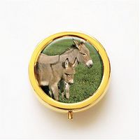RhyNSky Animal Donkey Mini Portable Pocket Pill Box Case Holder for Purse, 3 Compartments, Gold, FG298