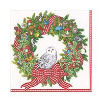Caspari Snowy Owl Wreath Paper Luncheon Napkins, Two Packs of 20
