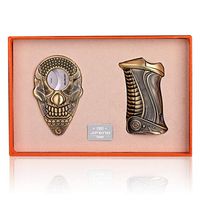 CIGARLOONG Cigar Lighter Set Gold Skull Sharpening Blade Engraved Cigar Cutter and Refillable Butane Retro Lighter