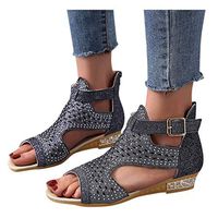 Cenglings Sandals,Casual Women Peep Toe Shallow Breathable Walking Shoes Hollow Out Sequin Ankle Strap Plus Size Wedge Sandals(Black,41)