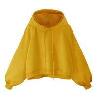 Kauneus Women's Autumn Winter Solid Color Loose Drawstring Hoodie Pullover Tops Trend Sweatshirt,6 Colors 8 Size Yellow