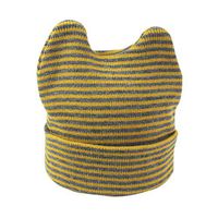 Ugthe Infant Clothing Fashion Unisex Baby Kid Stripe Cat Ear Knitted Hat Spring Head Wrap Beanie Cap - Grey Yellow