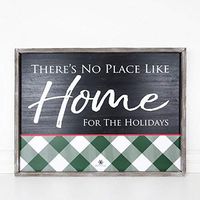 32" X 24" X 1.5" Wood Framed Sign (There's No Place Like Home.), Black/White/Green/Red – 70414