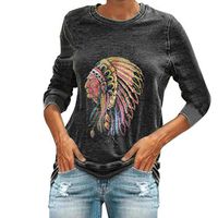 HNTDG Women Casual Printed Long Sleeve Crewneck Pullover Sweatshirt Tops Blouse Black
