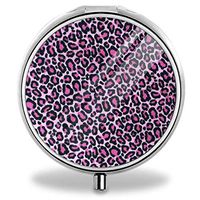 Round Silver Pill Box Pocket 2.1 Inches Medicine Tablet Holder Organizer Case - Purple Animal Print