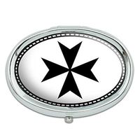 Maltese Cross Metal Oval Pill Case Box