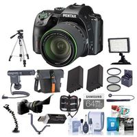 Pentax K-70 24MP Full HD DLR Camera with SMCP-DA 18-135mm f/3.5-5.6 ED AL DC WR Lens, Black - Bundle with 64GB SDXC U3 Card, 2x Spare Battery, Tripod, 62mm Filter Kit, Software Package and More