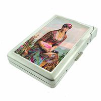 Vintage Gypsy Woman Fortune Teller D11 Cigarette Case Lighter Smoking King Size Cigarettes Silver Metal Wallet 4" X 2.75" RFID Protection