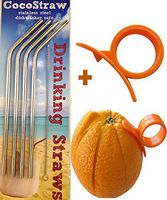 4 Stainless Steel Straws + FREE Cleaning Brush & Citrus Peeler - FUN! Handy, Elegant, Metal, Washable, SAFE, NON-TOXIC non-plastic or glass - UNbreakable! CocoStraw Brand Drinking Drink Straw