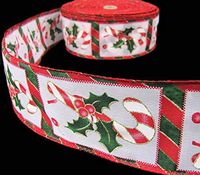 5 Yds Xmas Candy Canes Holly Candy Cane Striped Wired Ribbon 2 1/2"W