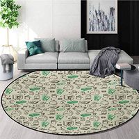 RUGSMAT Money Round Kids Rugs,Symbols of Monetary Systems Dollar Crypto Currency Bitcoin Sign Sketch Learning Carpet Non Skid Nursery Kids Area Rug for Playroom,Diameter-24 Inch Pale Green Lime Green