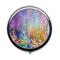 Abstract Floral Watercolor Painting Custom Round Pill Box Tablet Medicine Pocket Purse Travel Pill Vitamin Decorative Box Case Holder