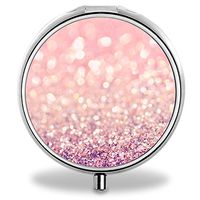 IMLONE Pill Organizer, Customized Pink Glitter Pill Boxes with 3 Components and Mirror for Travelling and Daily Needs