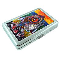 Mosaic Fish Em1 Hip Silver Cigarette Case Id Holder Metal Wallet 4" X 2.75" RFID Protection