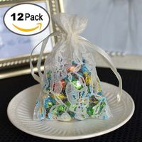 Ivory White Flower Lace Favor Bags Pouches Satin Draw String Gift Bags 4x6 12 Pack
