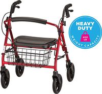 NOVA Medical Products NOVA Mini Mack Bariatric Rollator Walker, 400 lb Weight Capacity, Heavy Duty with Extra Wide Seat, 19.5” Seat Height, Red