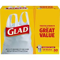 Glad Tall Kitchen Handle-Tie Trash Bags - 13 Gallon White Trash Bag - 50 Count Each (Pack of 4)
