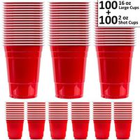 Large Red Cups (16 oz) + Mini Plastic Shot Glasses (2 oz) - 200 total (100 each) - Great for parties, Beer Pong, Jello, Bomb Shots