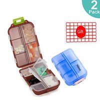 Yeeho Pill Case (2 Pack) - Portable Small Supplements Tablet Container Box with 10 Compartments - Medicine Vitamin Organizer Dispenser Holder Storage for Travel Trip Pocket Purse(Blue+Chocolate)