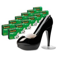 Scotch Magic Tape with Black Shoe Dispenser, Writeable, Invisible, Trusted Favorite, Engineered for Repairing, Great for Gift Wrapping, 3/4 x 1000 Inches, 12 Rolls, 1 Dispenser (810K12C30B)