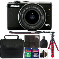 Canon EOS M100 Mirrorless Digital Camera with 15-45mm Lens (Black) + 24GB Memory Card + Card Holder + Reader + Case + Flexible Tripod + 3pc Cleaning Kit