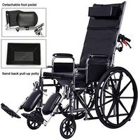 Manual Wheelchair Full Reclining Transport Chair Waterproof, High Back Multi-Function Elderly Bedside Toilet Seat Chair,Paralyzed Patient Folding Bathroom Shower Chair